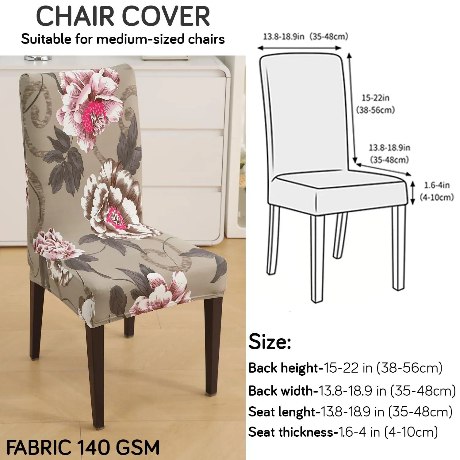 PolySpandex 140gsm Elastic Dining Chair Cover Set of 1/2/4/6, Buff Brown Geum
