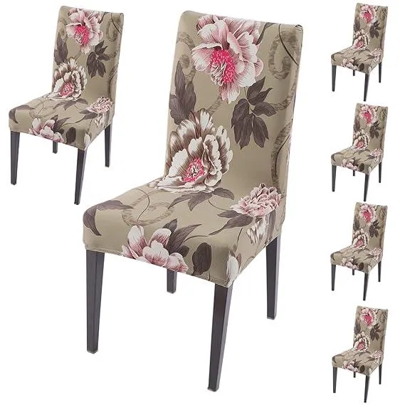 PolySpandex 140gsm Elastic Dining Chair Cover Set of 1/2/4/6, Buff Brown Geum
