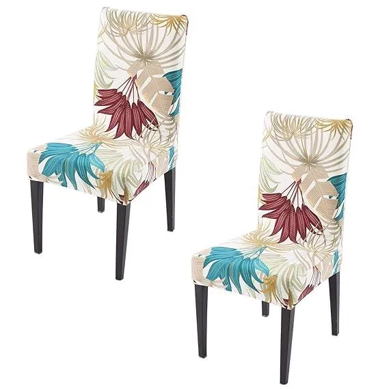 PolySpandex 140gsm Elastic Dining Chair Cover Set of 1/2/4/6, Cane Beige Ferns