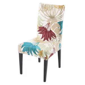 PolySpandex 140gsm Elastic Dining Chair Cover Set of 1/2/4/6, Cane Beige Ferns