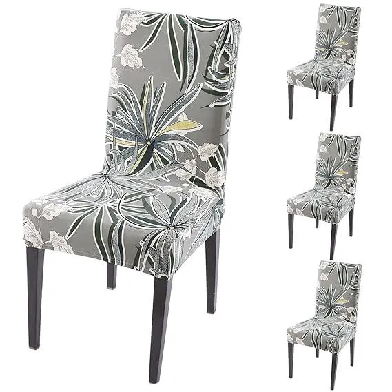 PolySpandex 140gsm Elastic Dining Chair Cover Set of 1/2/4/6, Frost Grey Marginata