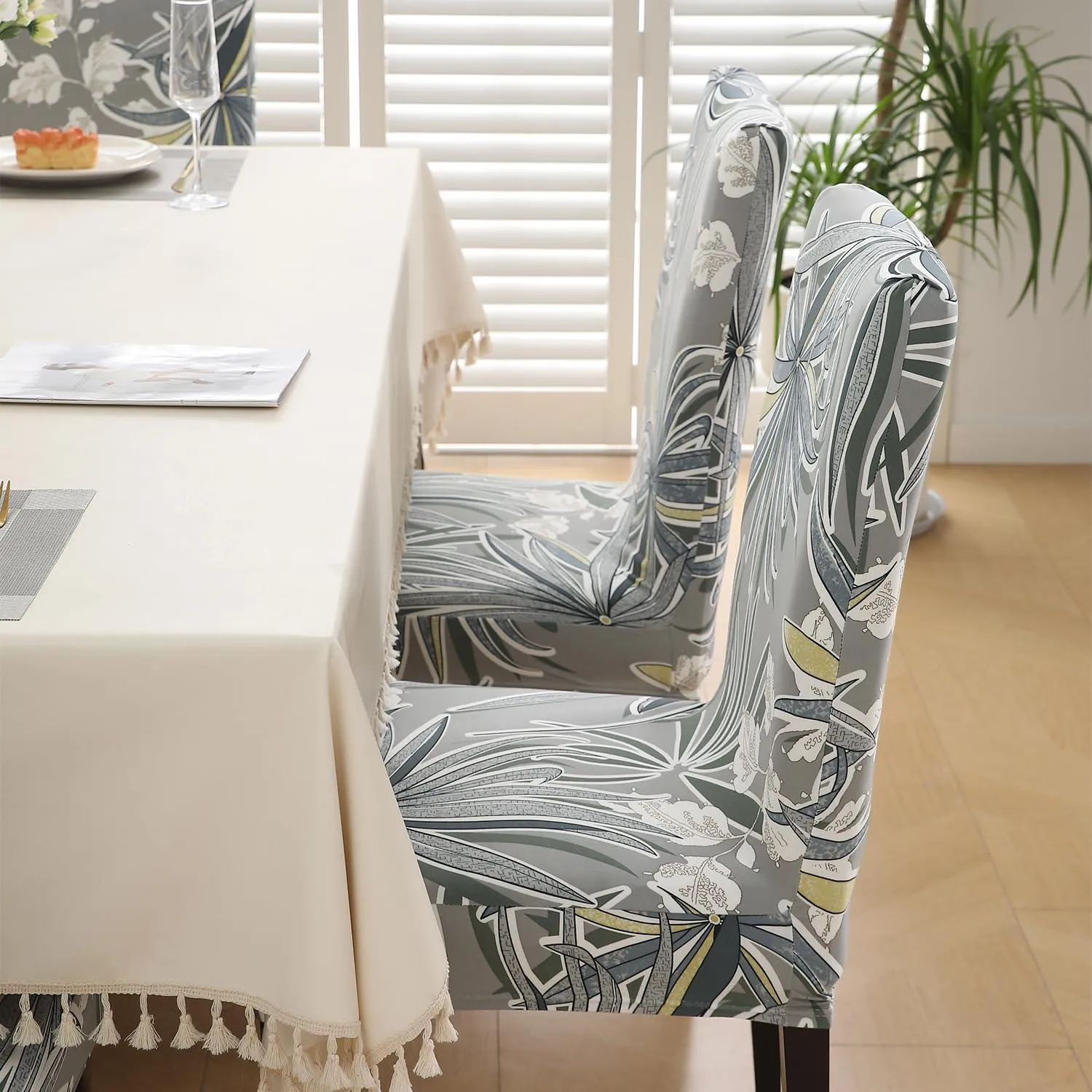 PolySpandex 140gsm Elastic Dining Chair Cover Set of 1/2/4/6, Frost Grey Marginata