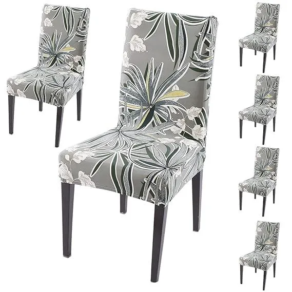 PolySpandex 140gsm Elastic Dining Chair Cover Set of 1/2/4/6, Frost Grey Marginata