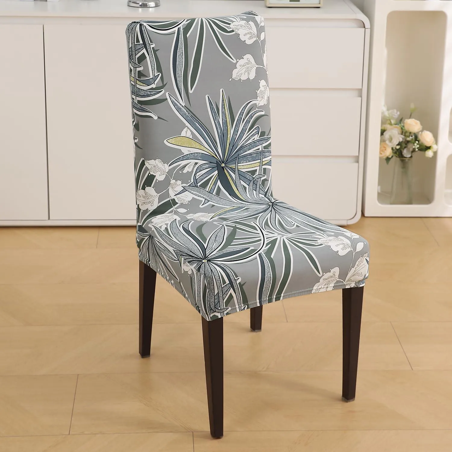 PolySpandex 140gsm Elastic Dining Chair Cover Set of 1/2/4/6, Frost Grey Marginata