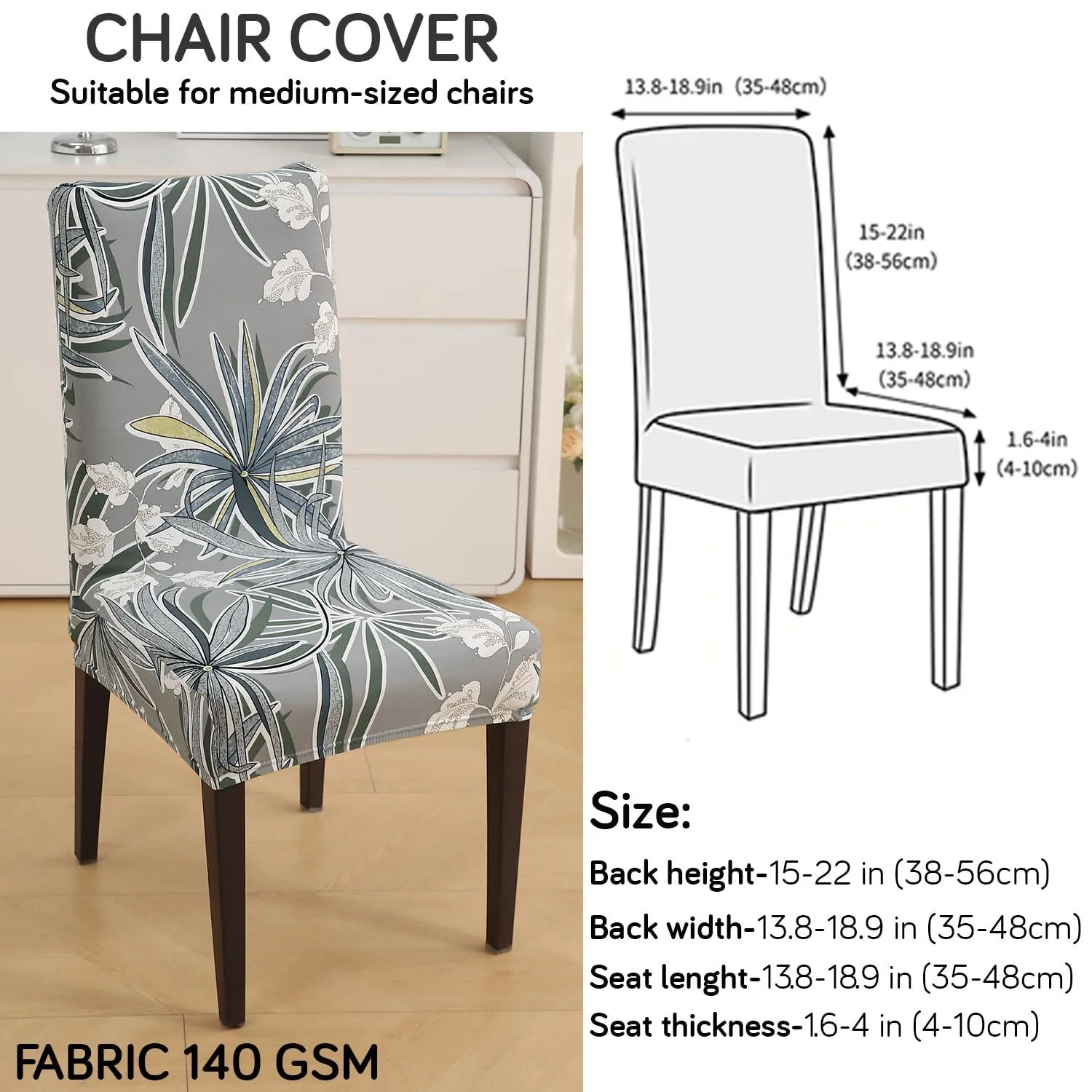 PolySpandex 140gsm Elastic Dining Chair Cover Set of 1/2/4/6, Frost Grey Marginata