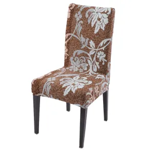 PolySpandex 140gsm Elastic Dining Chair Cover Set of 1/2/4/6, Rich Chocolate Damask Floral