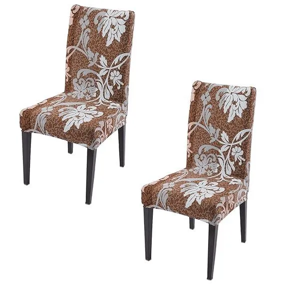 PolySpandex 140gsm Elastic Dining Chair Cover Set of 1/2/4/6, Rich Chocolate Damask Floral