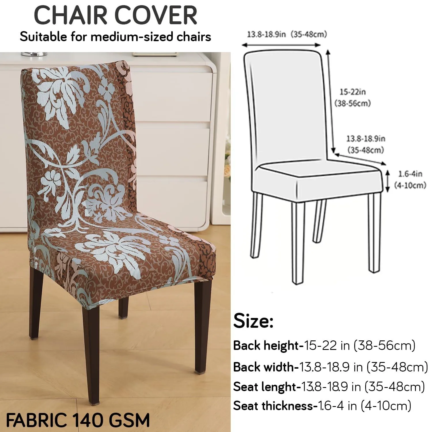 PolySpandex 140gsm Elastic Dining Chair Cover Set of 1/2/4/6, Rich Chocolate Damask Floral