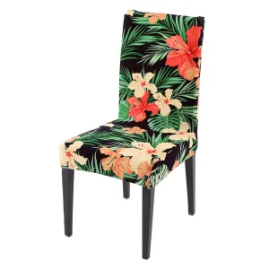 PolySpandex 140gsm Elastic Dining Chair Cover Set of 1/2/4/6, Spring Green Hibiscus