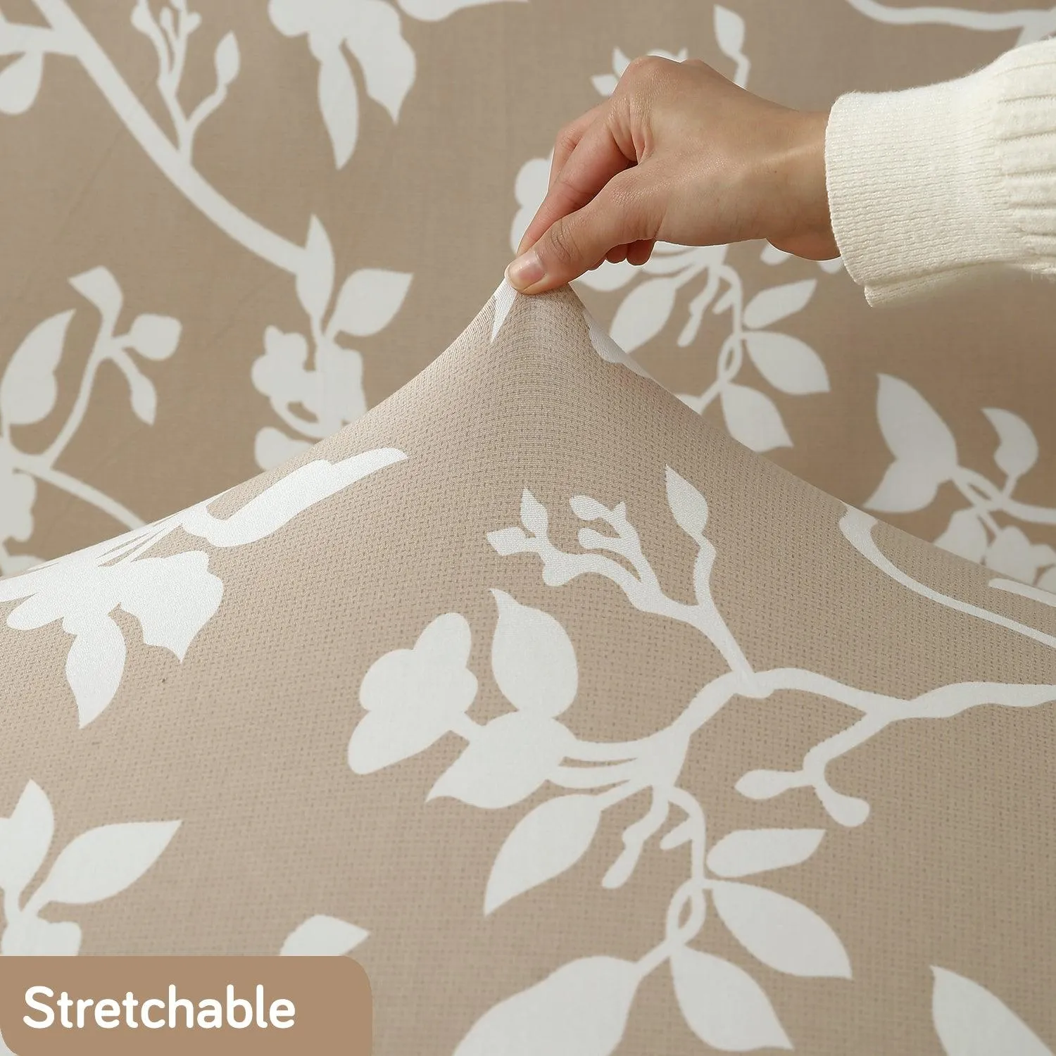 PolySpandex 140gsm High Back Dining Chair Cover Set of 1/2/4/6, Buff Brown Sillehoute Floral
