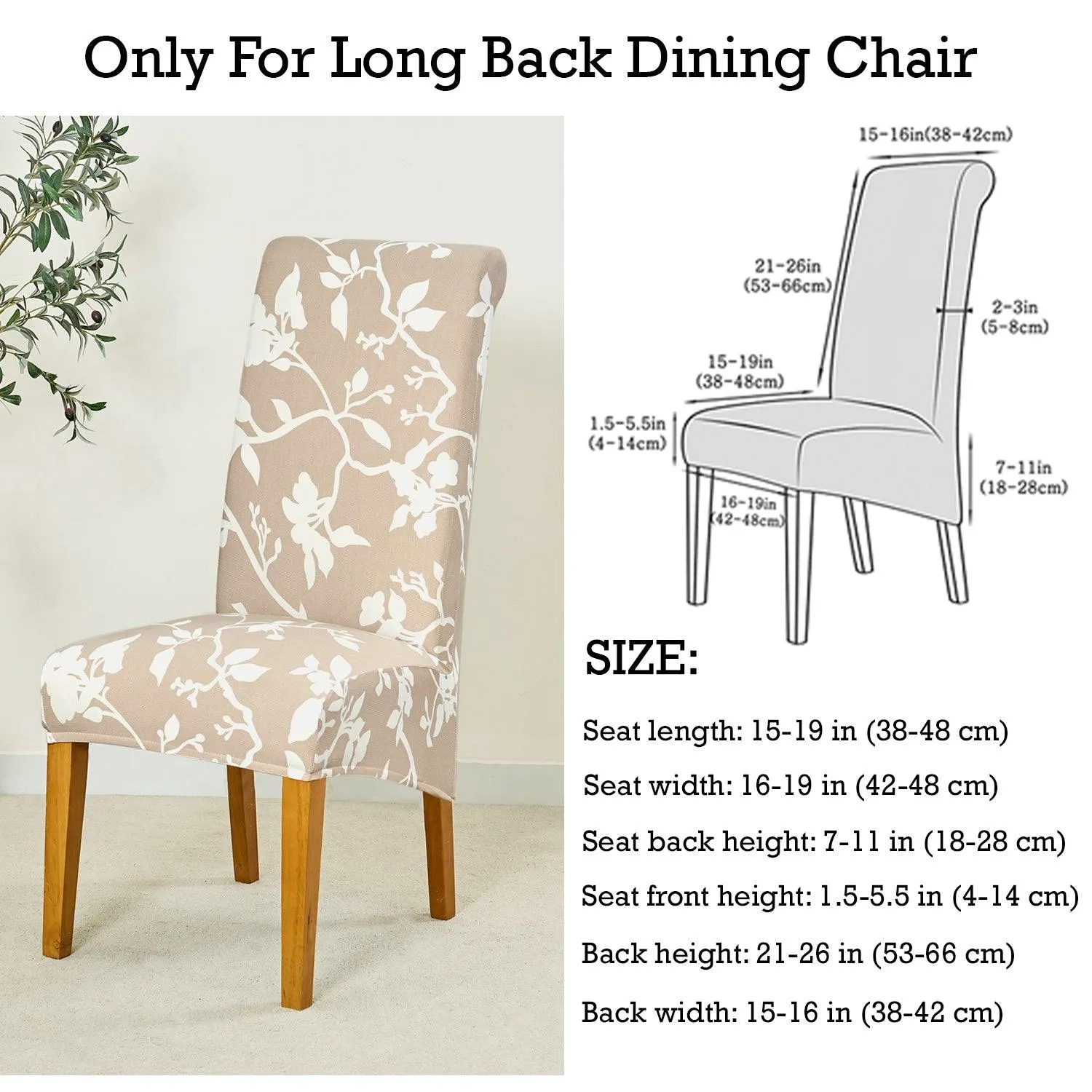 PolySpandex 140gsm High Back Dining Chair Cover Set of 1/2/4/6, Buff Brown Sillehoute Floral
