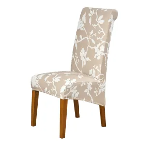 PolySpandex 140gsm High Back Dining Chair Cover Set of 1/2/4/6, Buff Brown Sillehoute Floral