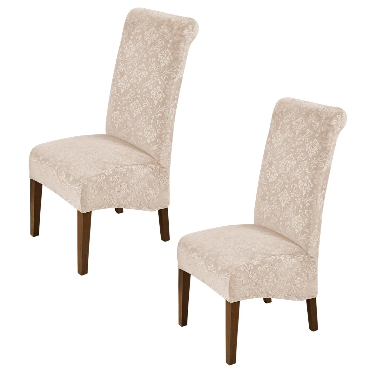 Premium Embossed Velvet Long Back Chair Cover Set of 1/2/4/6, Light Camel