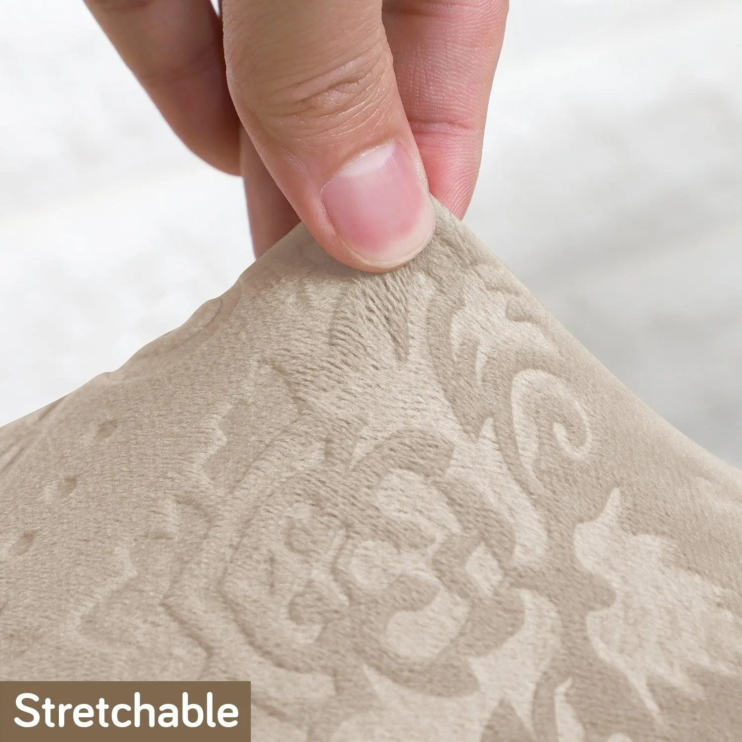 Premium Embossed Velvet Long Back Chair Cover Set of 1/2/4/6, Light Camel