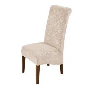 Premium Embossed Velvet Long Back Chair Cover Set of 1/2/4/6, Light Camel
