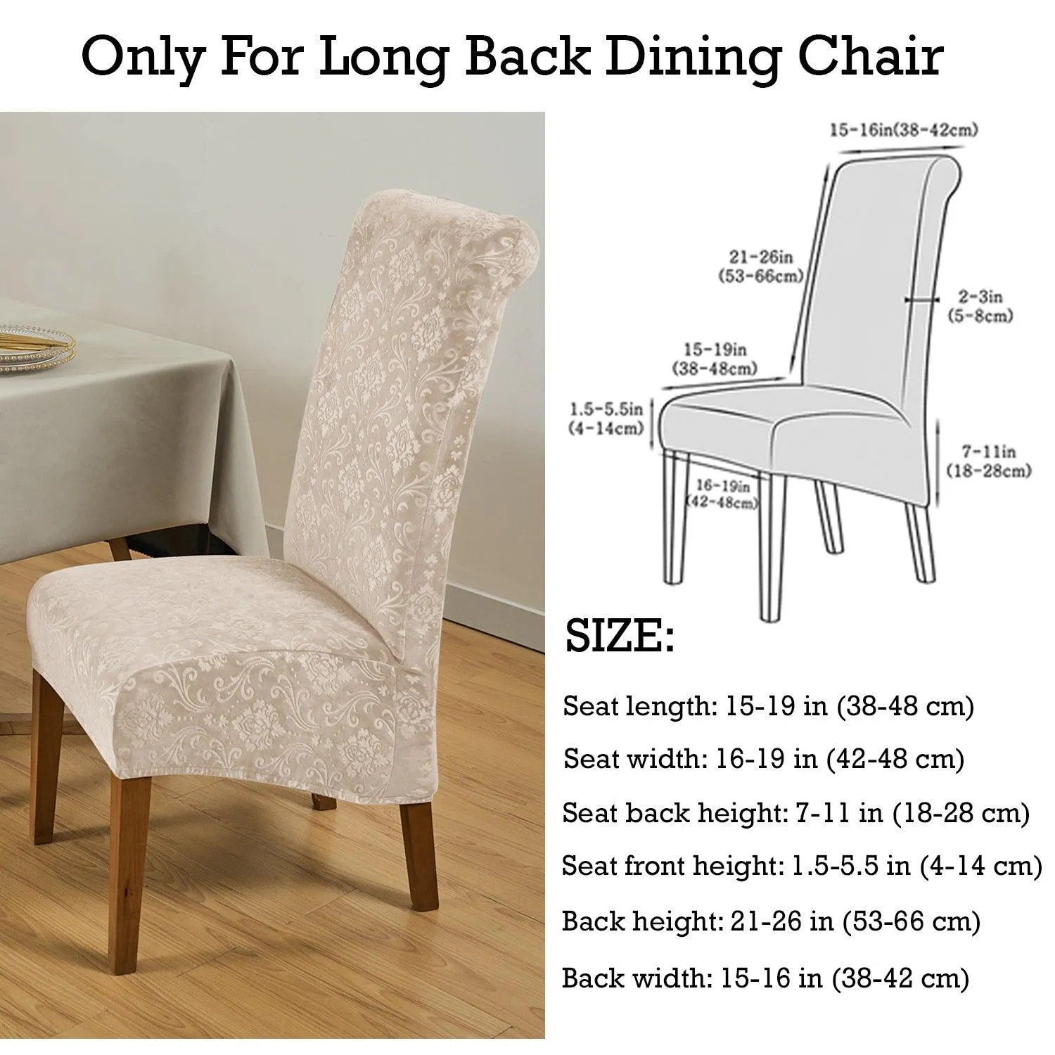 Premium Embossed Velvet Long Back Chair Cover Set of 1/2/4/6, Light Camel