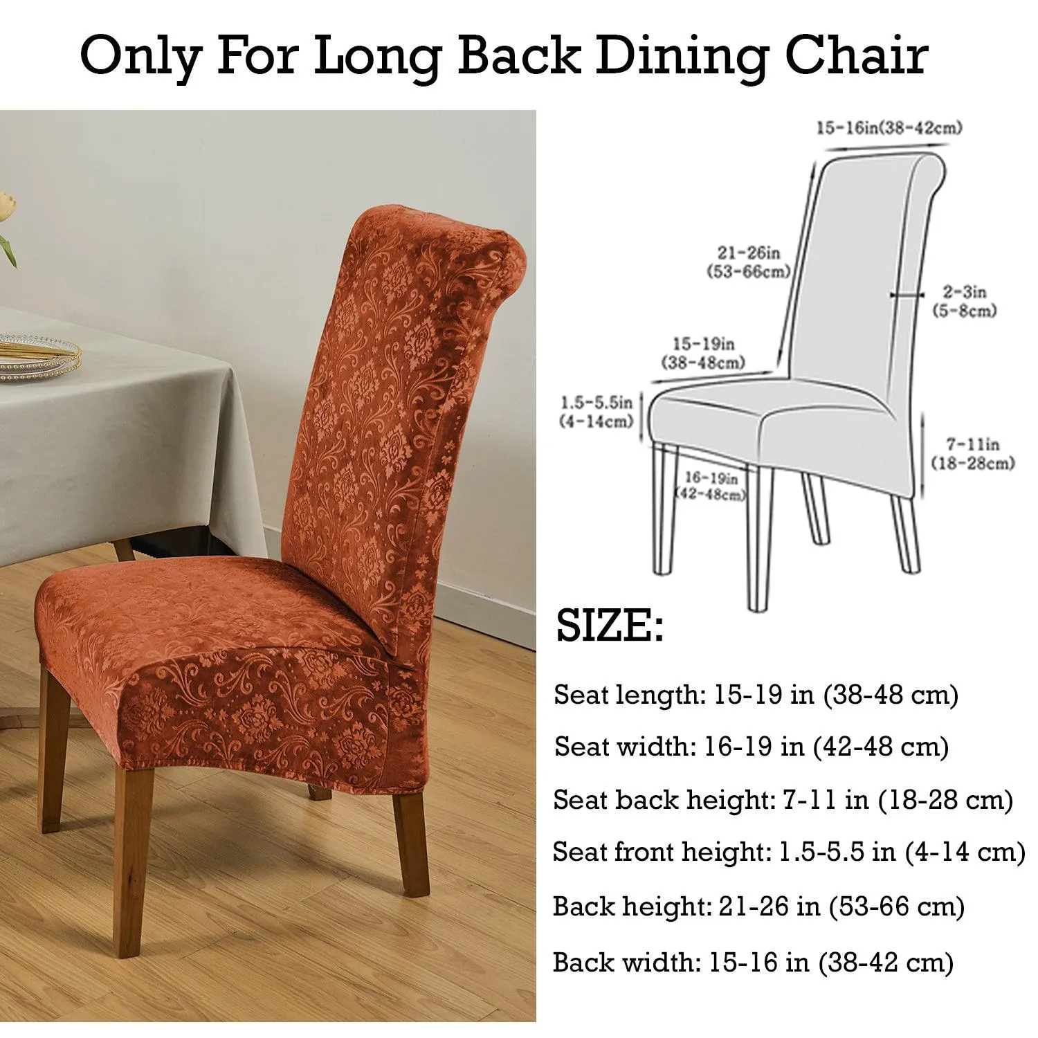 Premium Embossed Velvet Long Back Chair Cover Set of 1/2/4/6, Rustic Brown