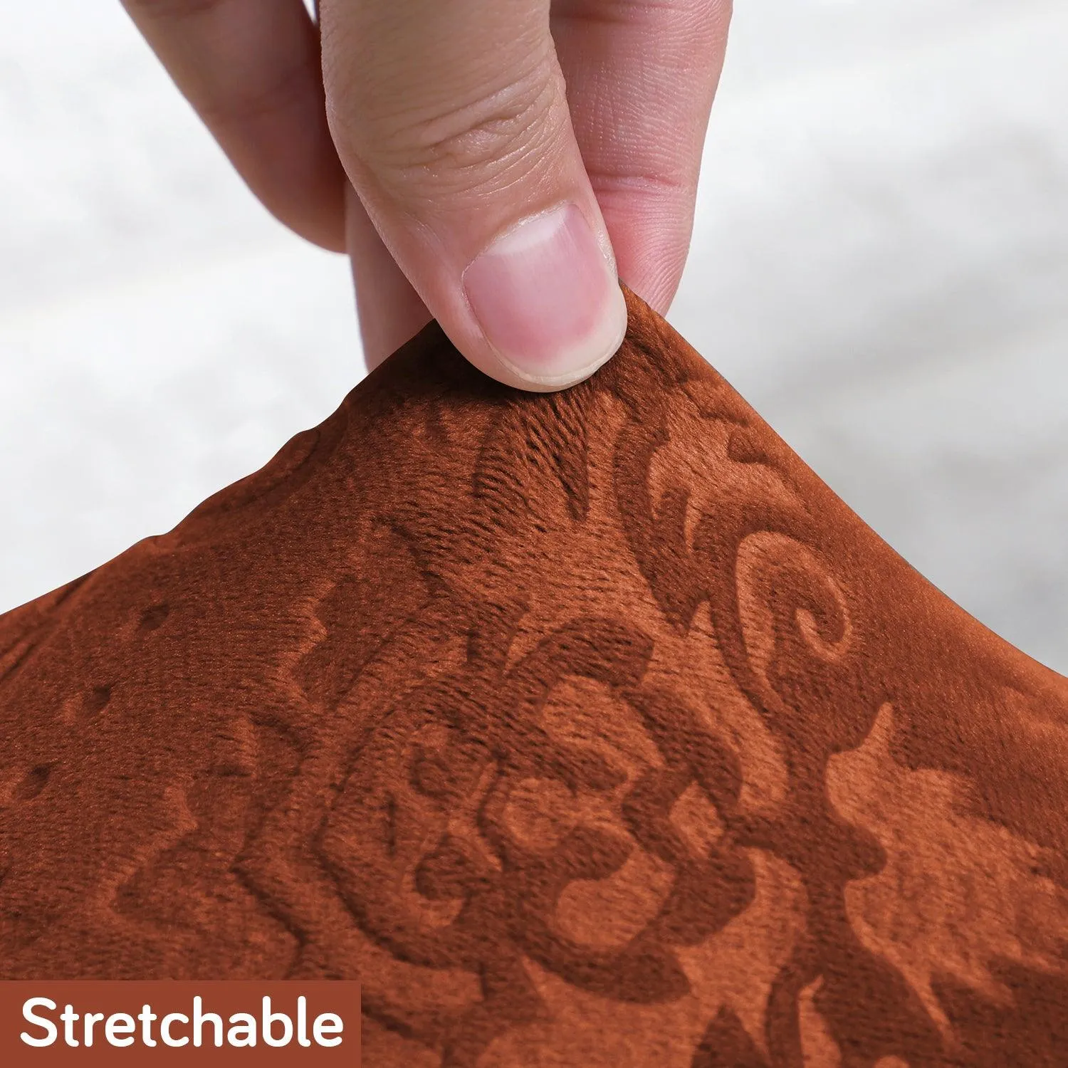 Premium Embossed Velvet Long Back Chair Cover Set of 1/2/4/6, Rustic Brown