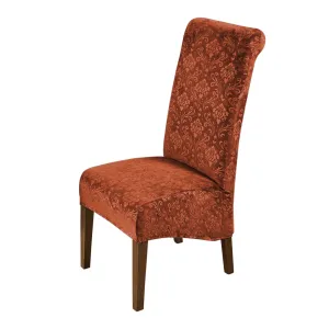 Premium Embossed Velvet Long Back Chair Cover Set of 1/2/4/6, Rustic Brown