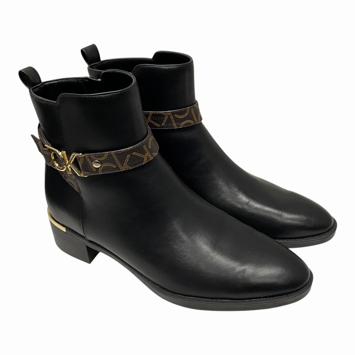 Eco Material All Day Wear Boots Ankle Flats By Calvin Klein In Black, Size:9.5