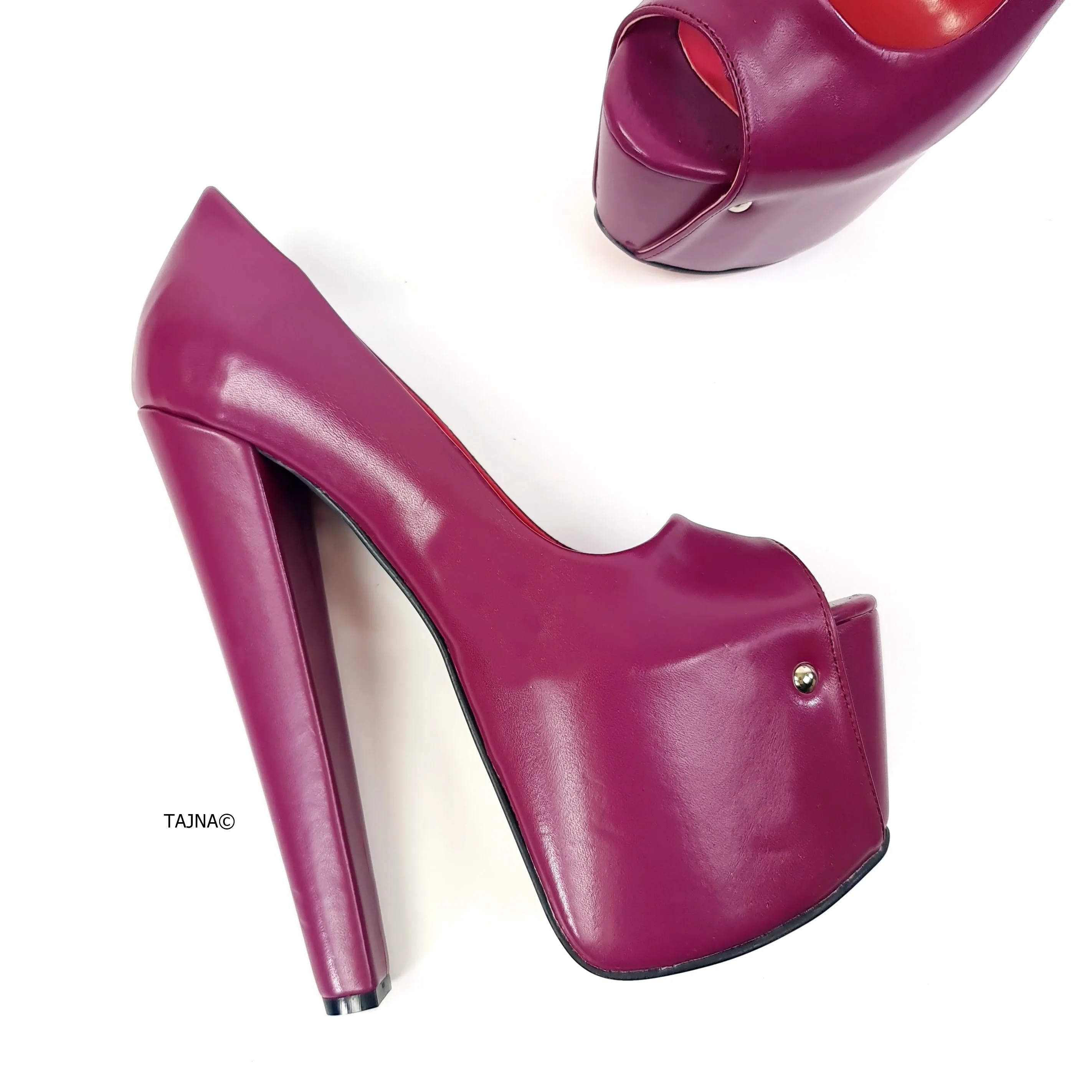 Purple Pink Peep Toe Chunky Heels