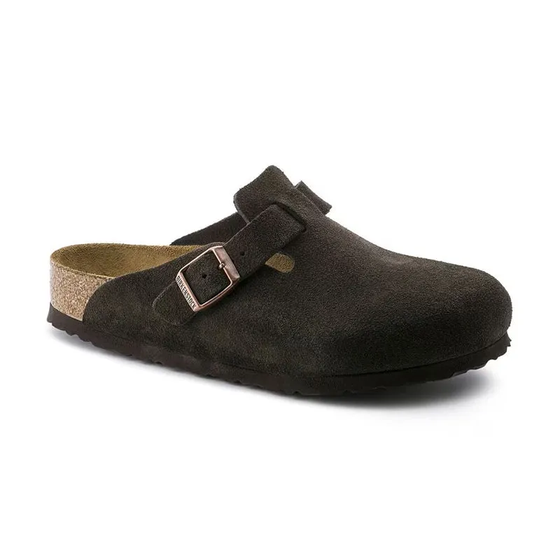 Men's Boston Soft Footbed Mocha Suede Flexible Slip On Non Slip