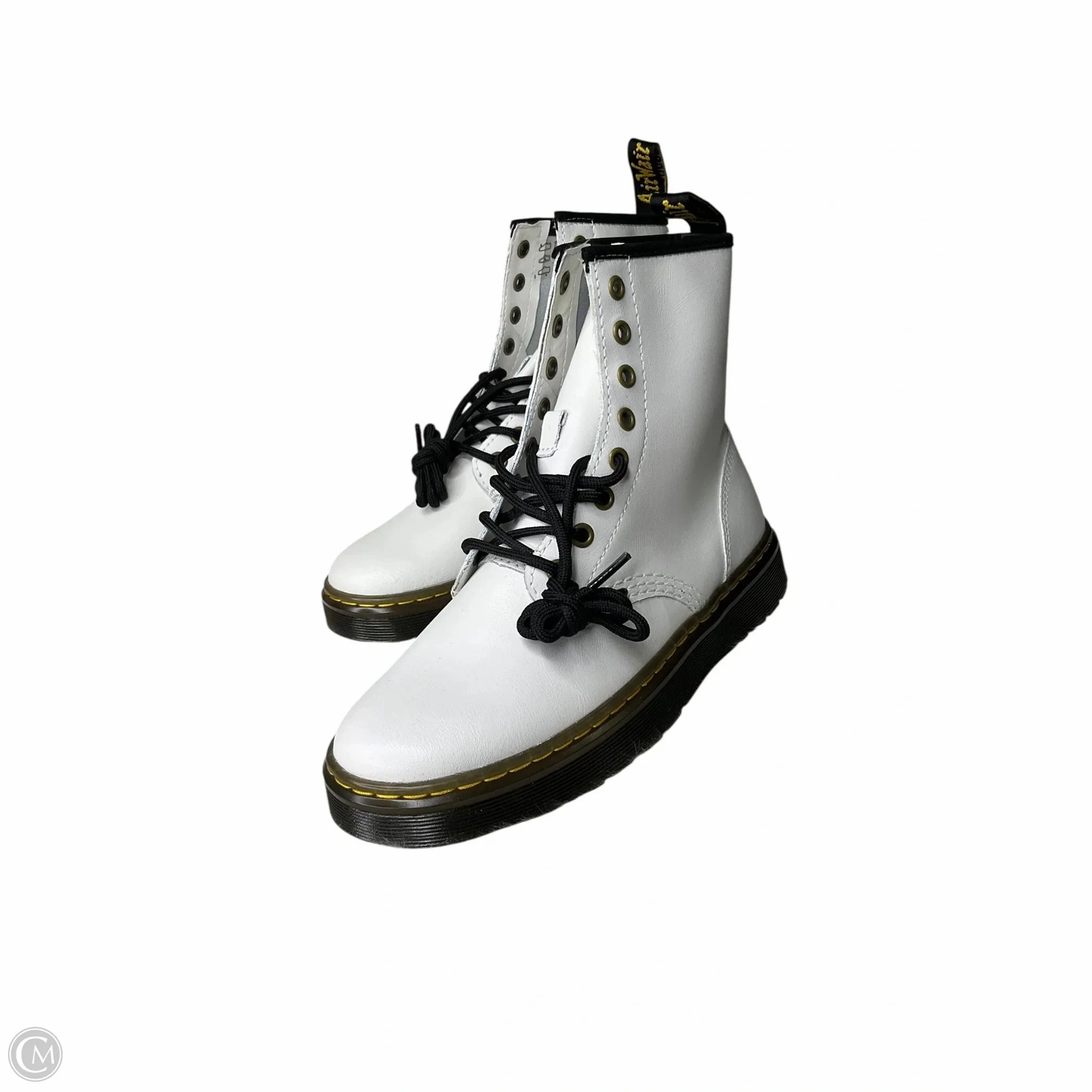 Pure White Slip   Resistant Lug Boots Ankle Flats By Dr Martens In White, Size: 6