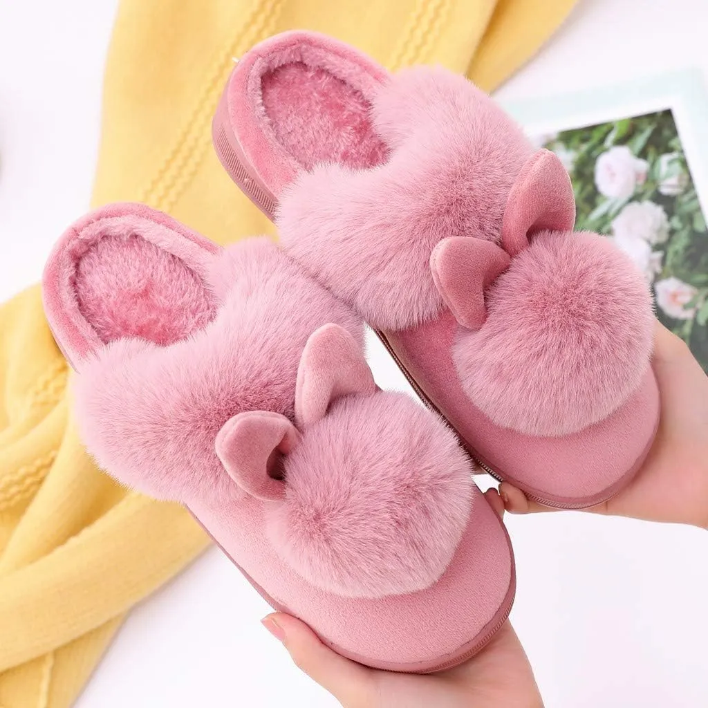 Rabbit Slippers for Women Cute Cartoon Indoor Slippers Funny Animal Bedroom Slippers Warm Plush House Shoes