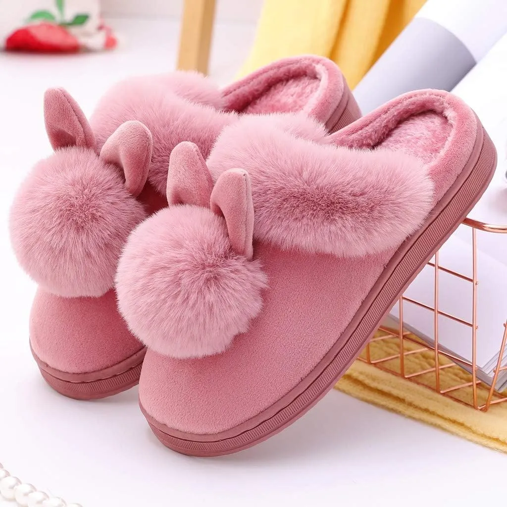 Rabbit Slippers for Women Cute Cartoon Indoor Slippers Funny Animal Bedroom Slippers Warm Plush House Shoes