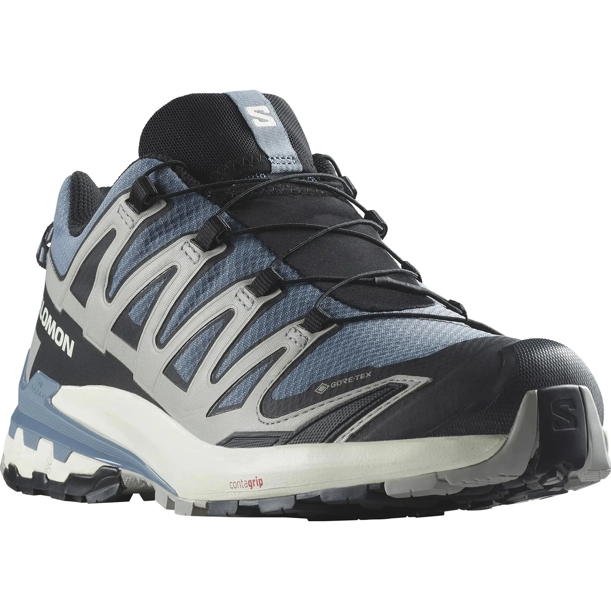 Silicone Grip Accents Hybrid Tread Pattern Men's Salomon XA Pro 3D V9 GORE-TEX Flint Stone - Black - Ghost Gray