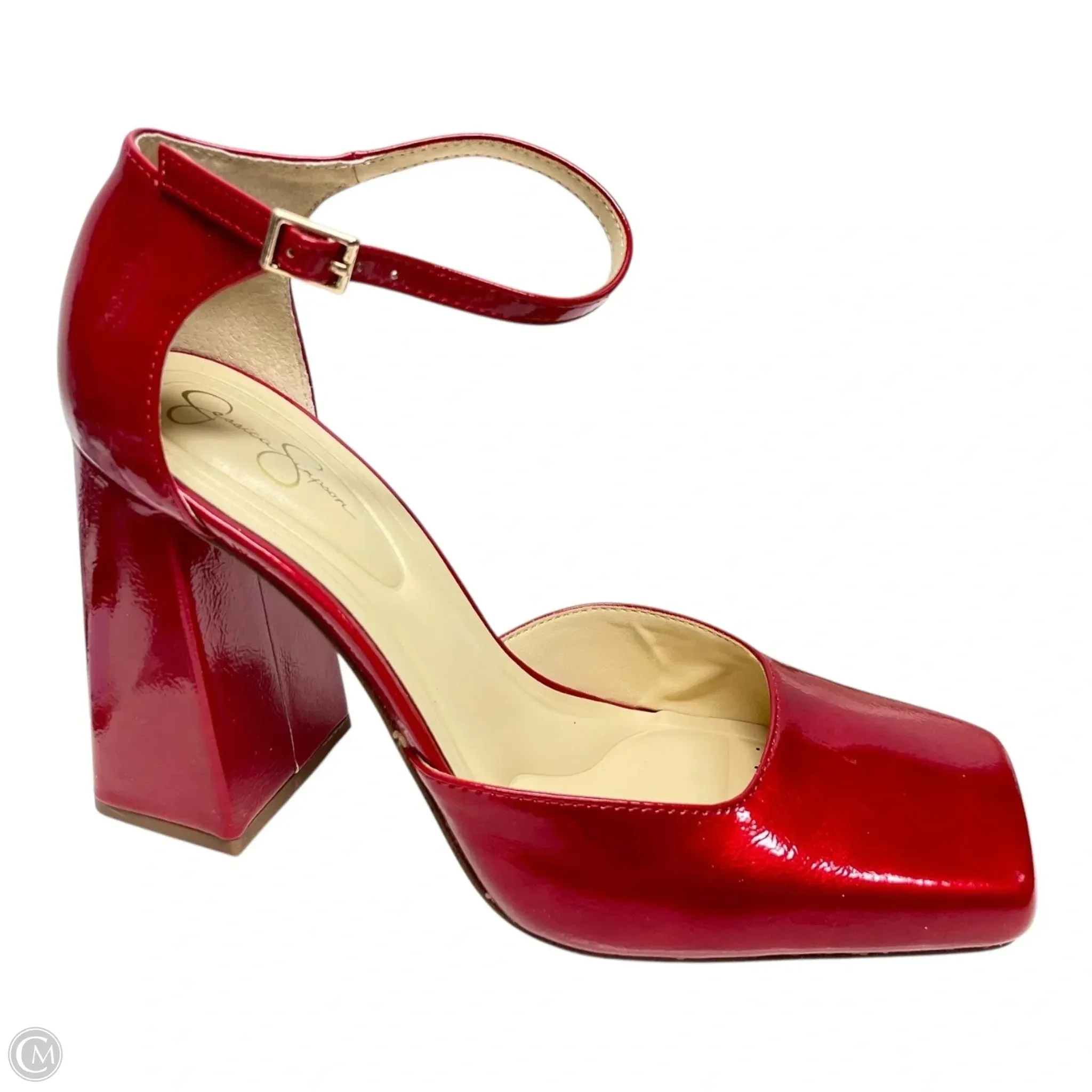 Shoes Heels Block By Jessica Simpson In Red & Tan, Size: 9.5 Premium Sandals
