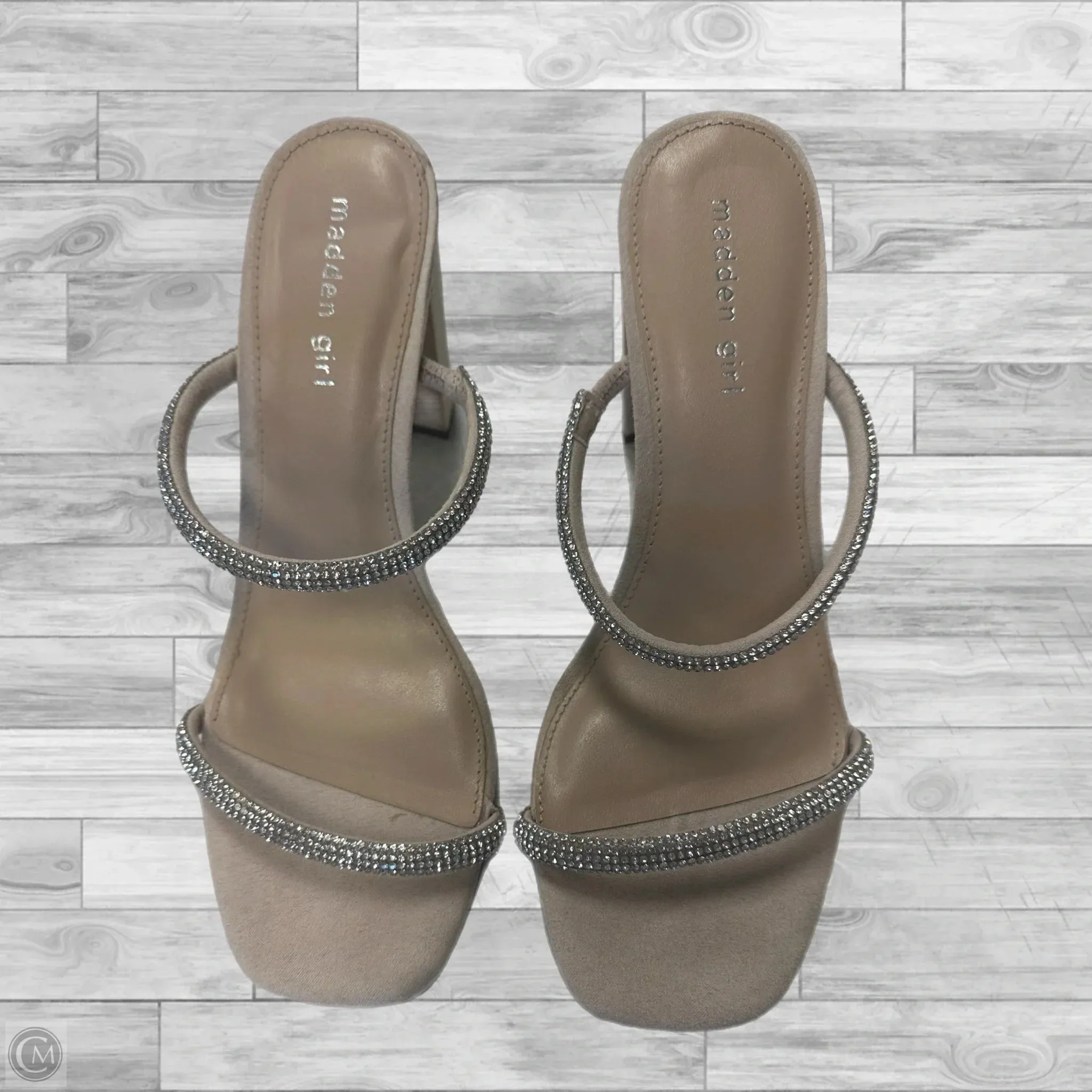Open Heel Sandals pointed heel sandals Shoes Heels Block By Madden Girl In Silver & Tan, Size: 10