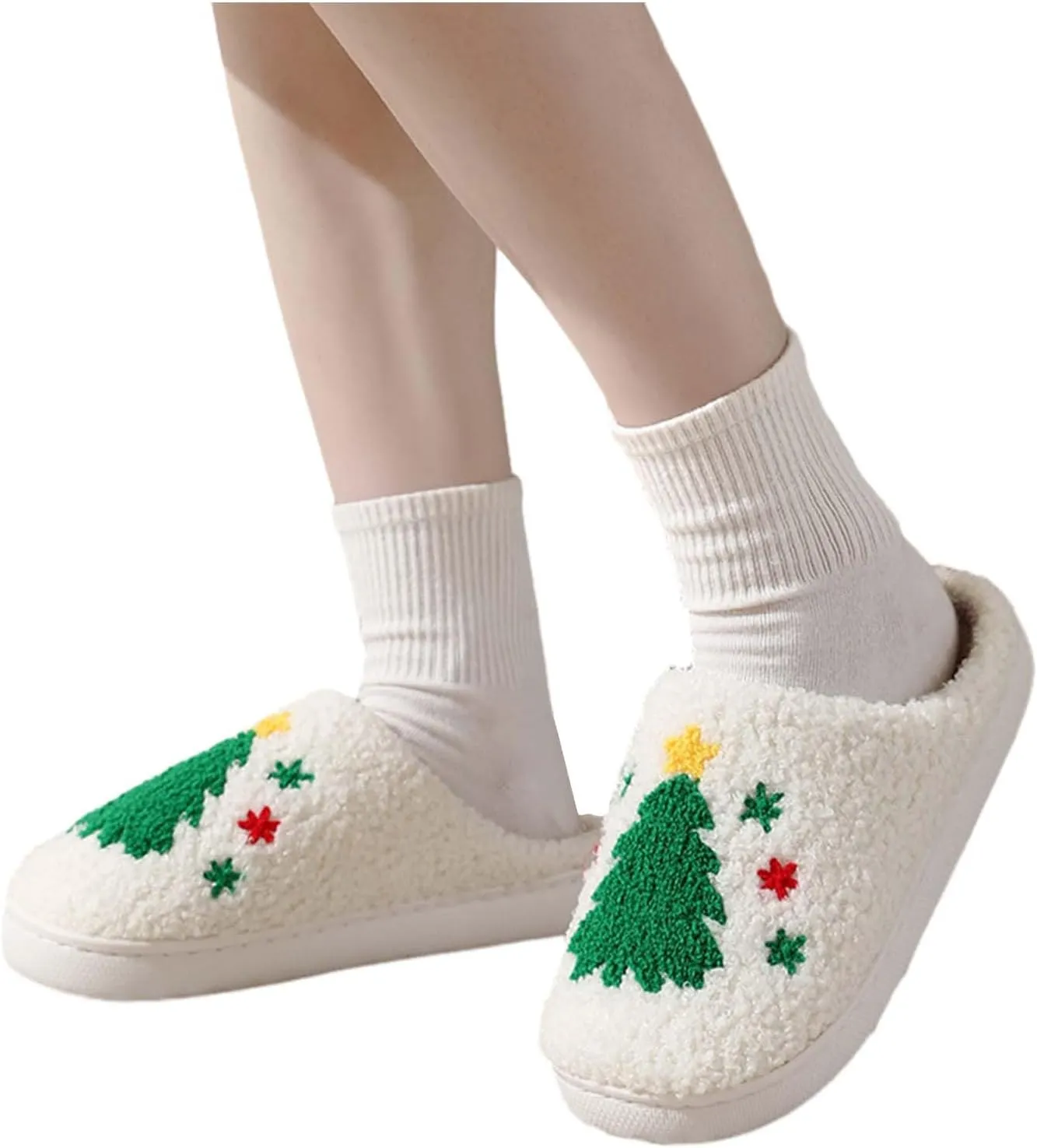 Reindeer Slippers Cute Christmas Santa Moose Cartoon Shoes Fuzzy Fluffy Cozy Warm Plush Memory Foam Indoor Slipper