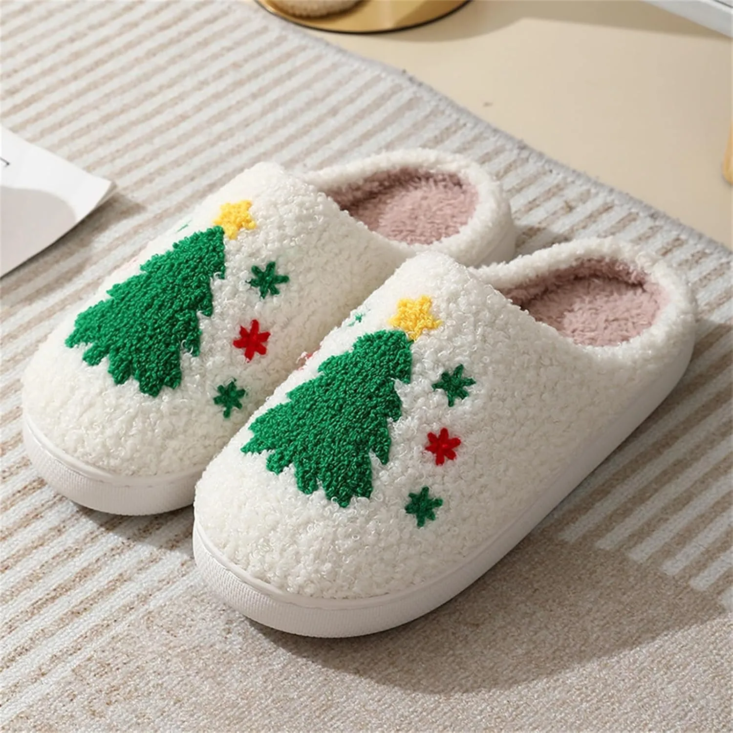 Reindeer Slippers Cute Christmas Santa Moose Cartoon Shoes Fuzzy Fluffy Cozy Warm Plush Memory Foam Indoor Slipper