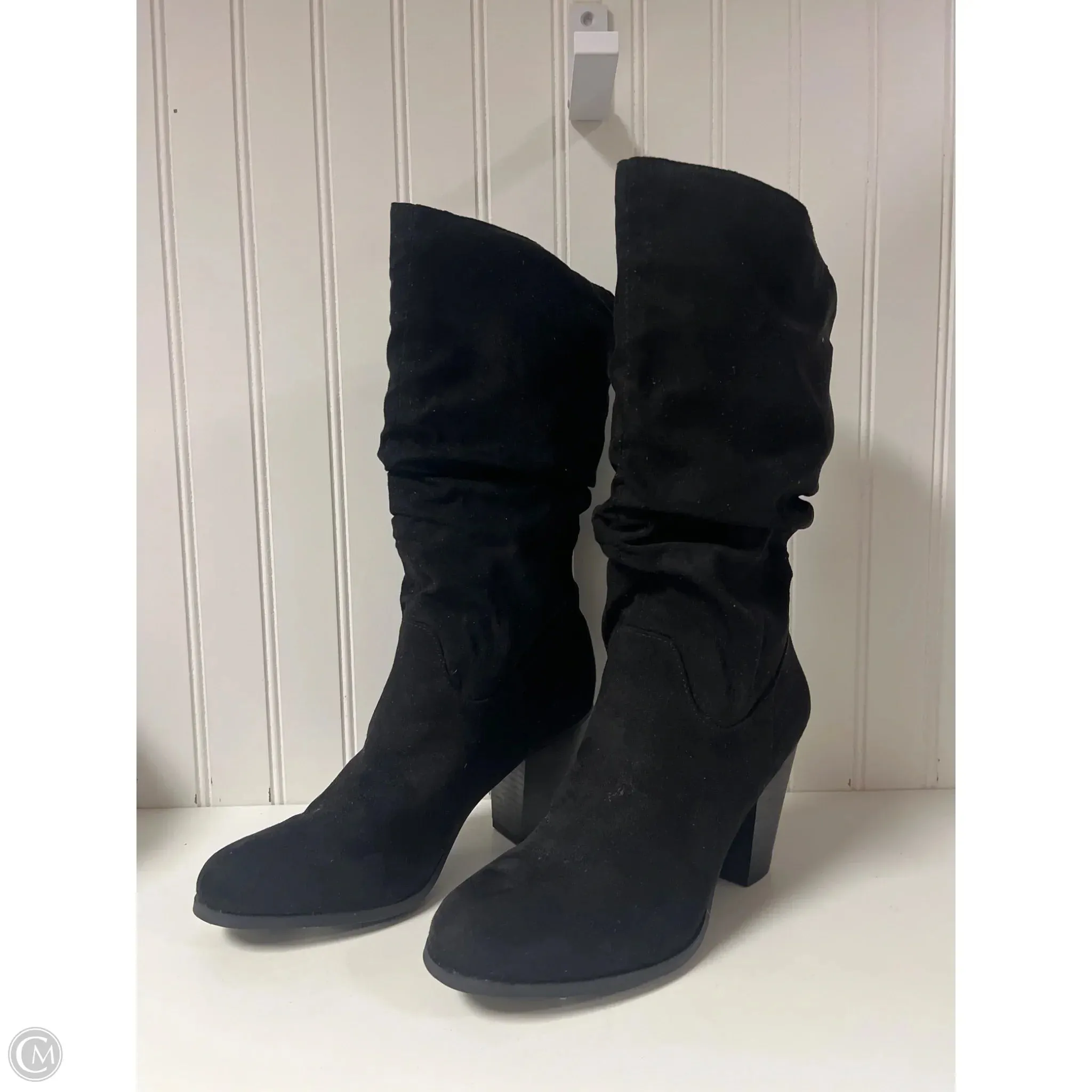Evening Ready Chic Step Boots Mid-calf Heels By Rampage In Black, Size: 9
