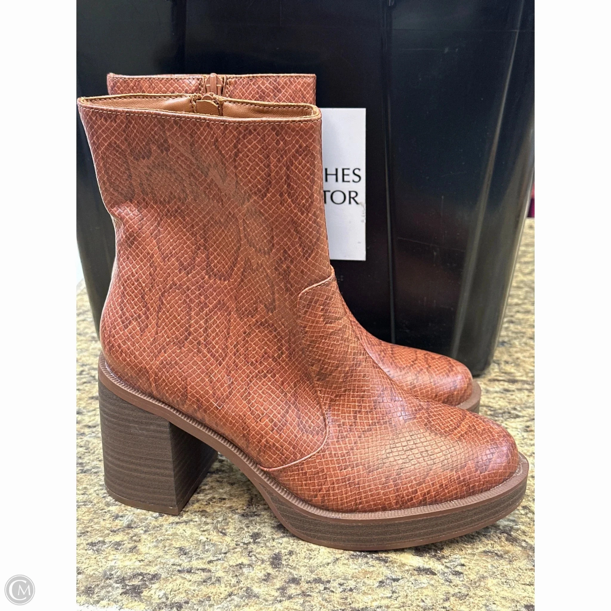 Boots Ankle Heels By Universal Thread In Snakeskin Print, Size: 8 Slip Resistant Rainy Day Commuter