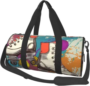 Retro Colorful Roller Skates Printed Sports Gym Bag for Men Women Foldable Duffel Bag Carry On Weekender Bag for Travel Sports