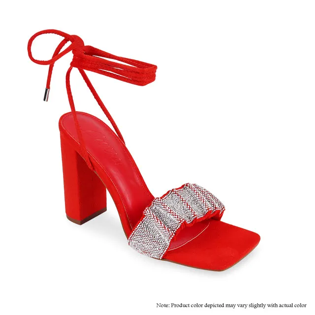 Rhinestone Lace up Chunky Heel Sandals Mable-23 By Liliana