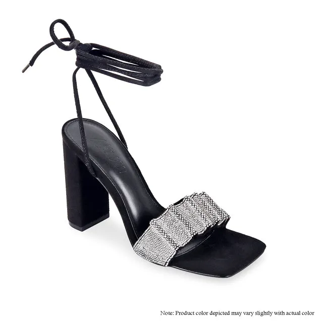 Rhinestone Lace up Chunky Heel Sandals Mable-23 By Liliana