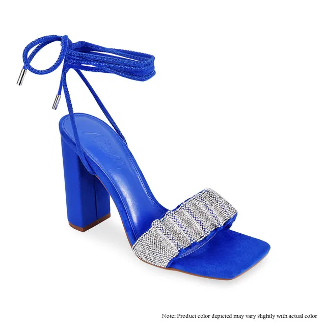 Rhinestone Lace up Chunky Heel Sandals Mable-23 By Liliana