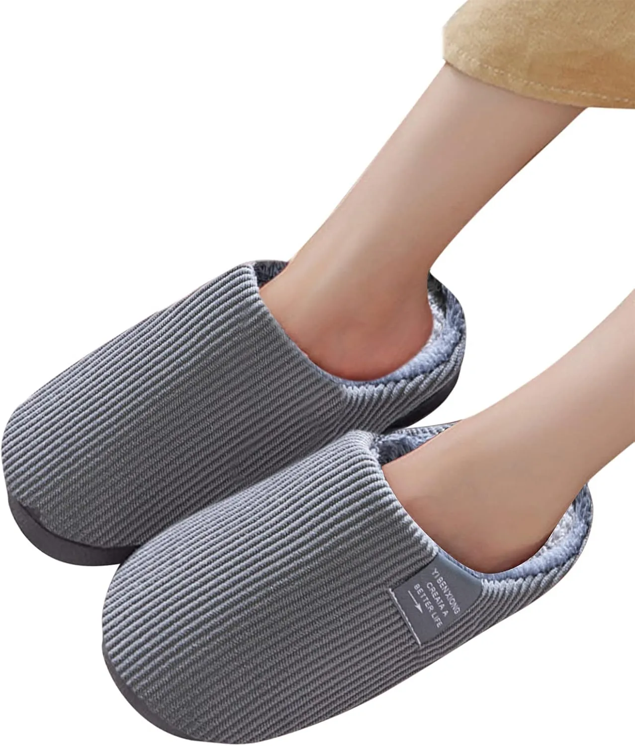 Roorsily Soft Plush Slippers for Men Comfortable Memory Foam Slippers Fleece Lined Cotton Slippers Winter Indoor Slippers