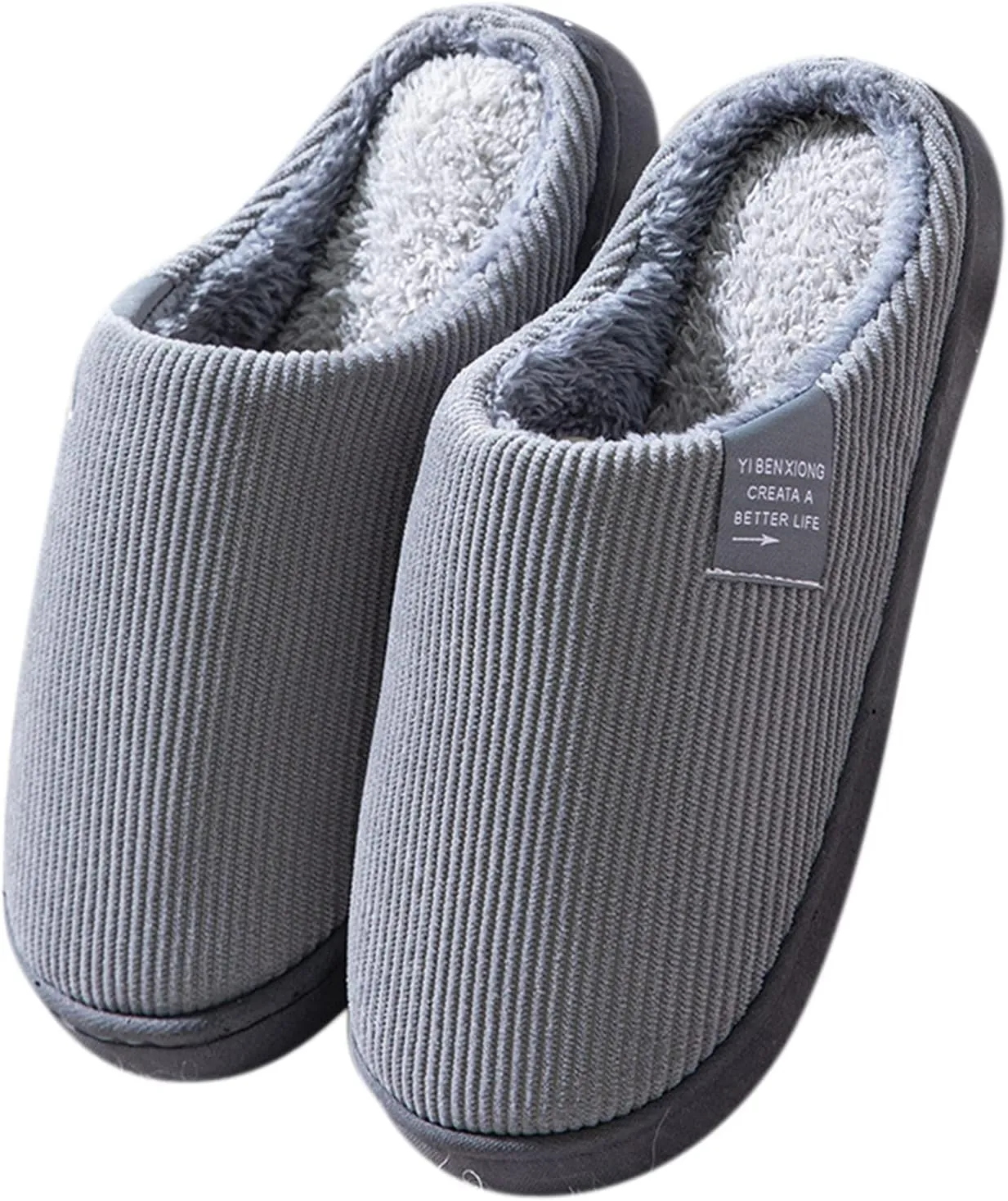 Roorsily Soft Plush Slippers for Men Comfortable Memory Foam Slippers Fleece Lined Cotton Slippers Winter Indoor Slippers