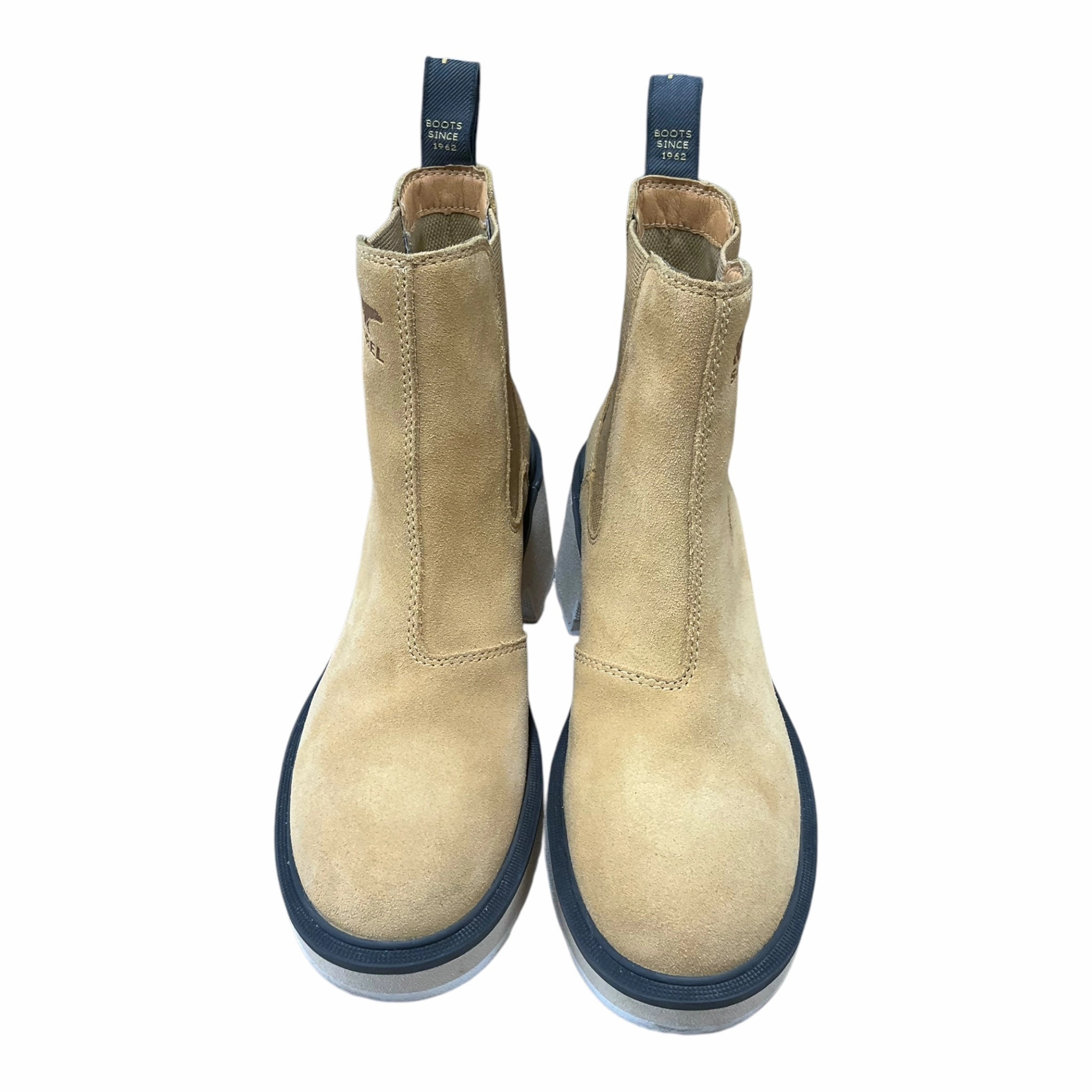 Elasticated Cushioned Step Rough Terrain Boots Ankle Heels By Sorel In Tan, Size: 6.5