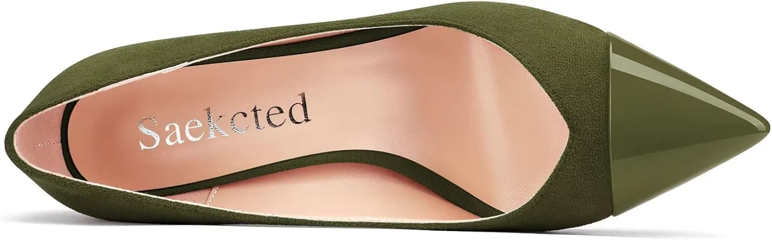 Saekcted Women Stiletto High Heel Pointed Toe Pumps Slip-on Wedding Party Cute 3.3 Inches Heels