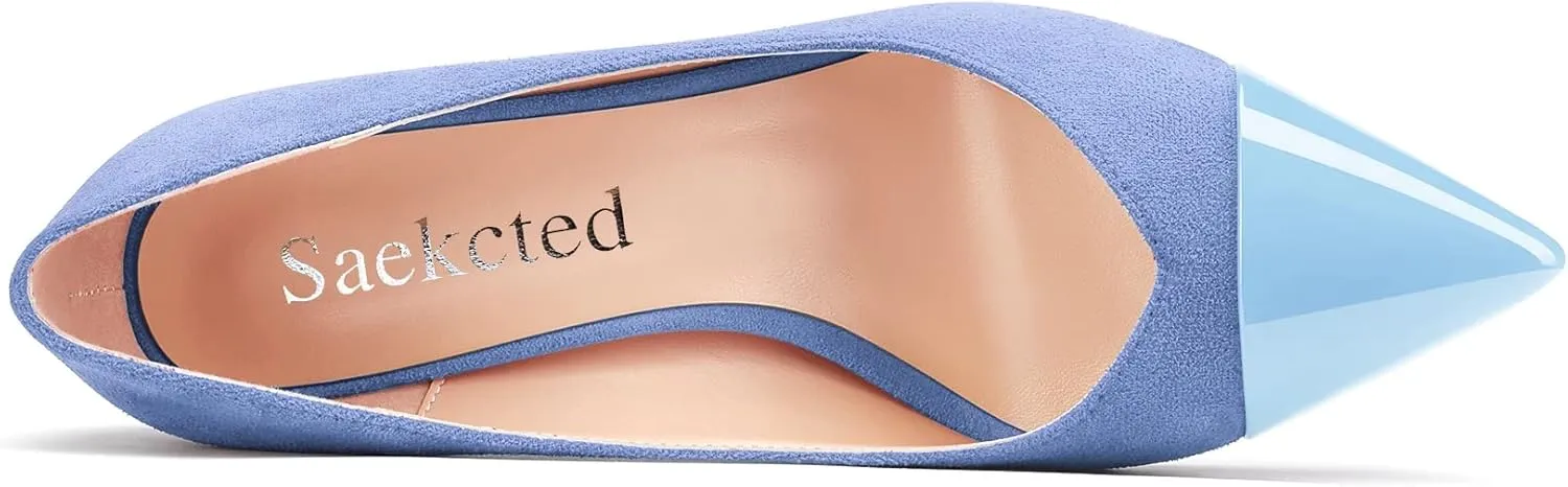 Saekcted Women Stiletto High Heel Pointed Toe Pumps Slip-on Wedding Party Cute 3.3 Inches Heels