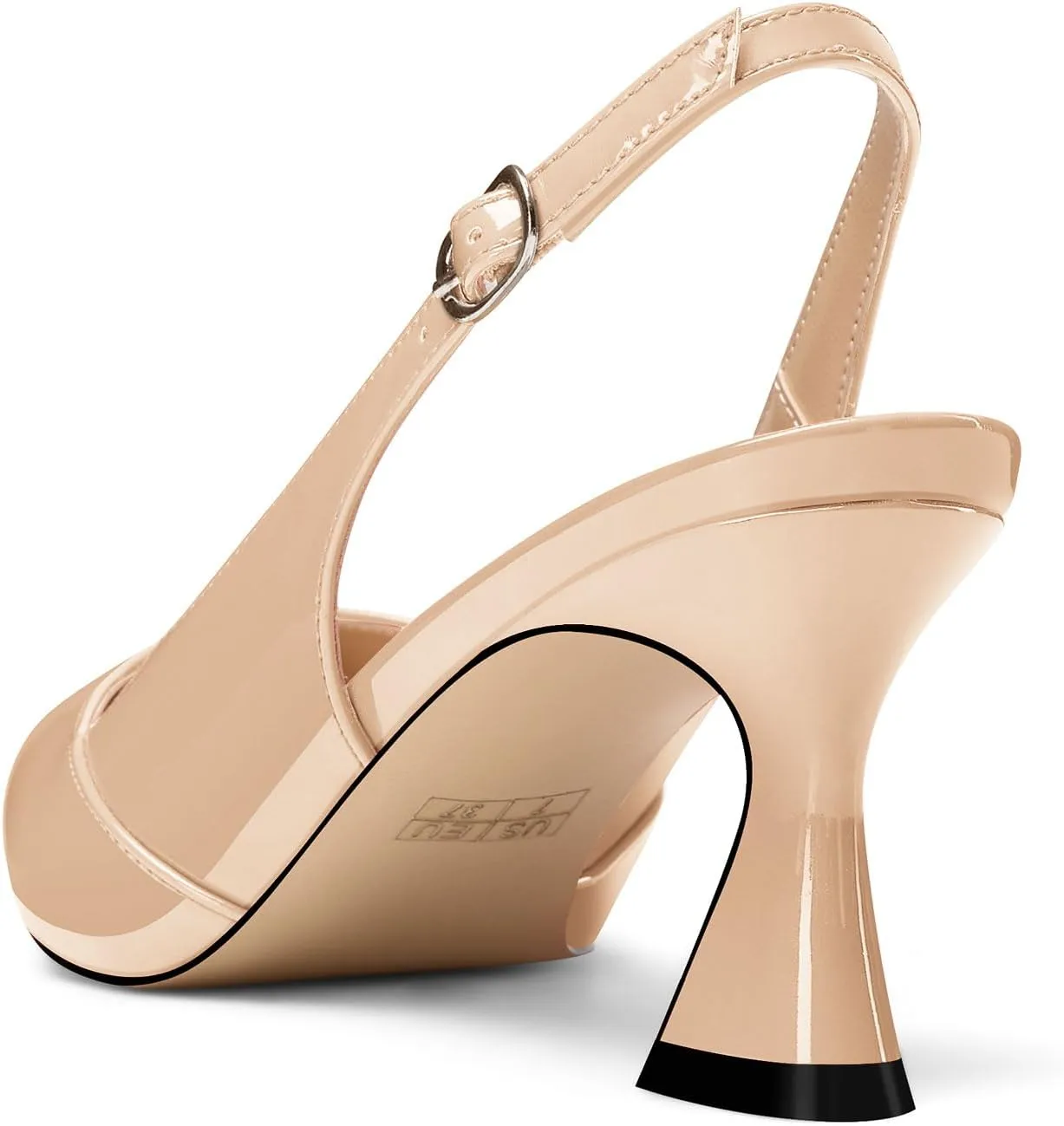 Saekcted Womens Mid Heel Pointed Toe Pumps Ankle Strap Slingback Slip-on Prom Cute Patent Leather Summer 2.6 Inches Heels
