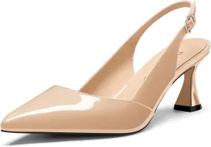 Saekcted Womens Mid Heel Pointed Toe Pumps Ankle Strap Slingback Slip-on Prom Cute Patent Leather Summer 2.6 Inches Heels