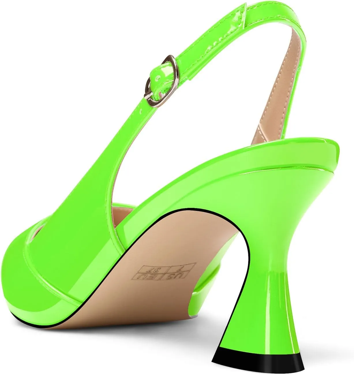 Saekcted Womens Mid Heel Pointed Toe Pumps Ankle Strap Slingback Slip-on Prom Cute Patent Leather Summer 2.6 Inches Heels