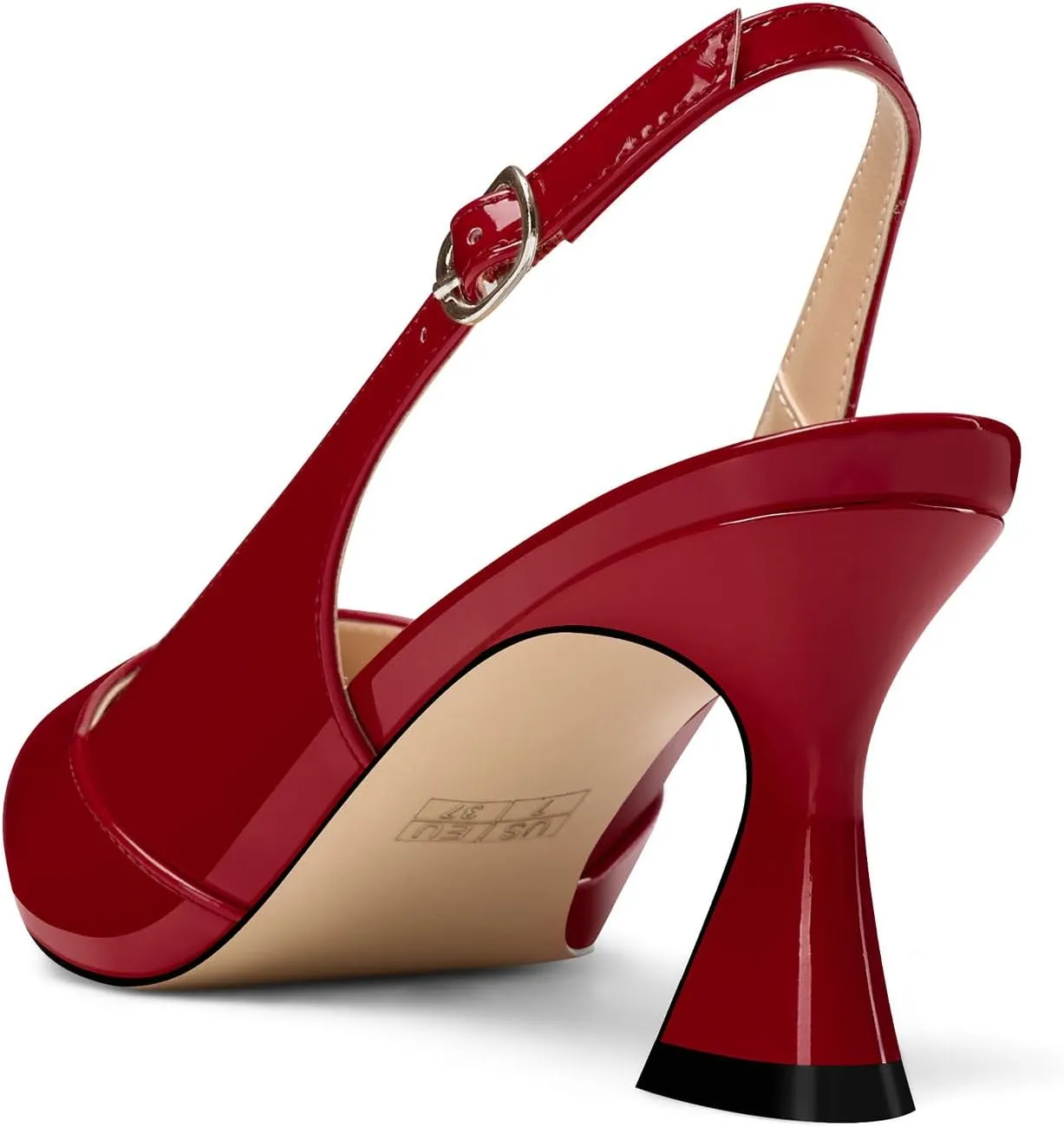 Saekcted Womens Mid Heel Pointed Toe Pumps Ankle Strap Slingback Slip-on Prom Cute Patent Leather Summer 2.6 Inches Heels