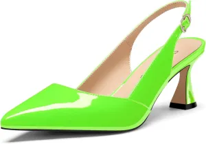 Saekcted Womens Mid Heel Pointed Toe Pumps Ankle Strap Slingback Slip-on Prom Cute Patent Leather Summer 2.6 Inches Heels